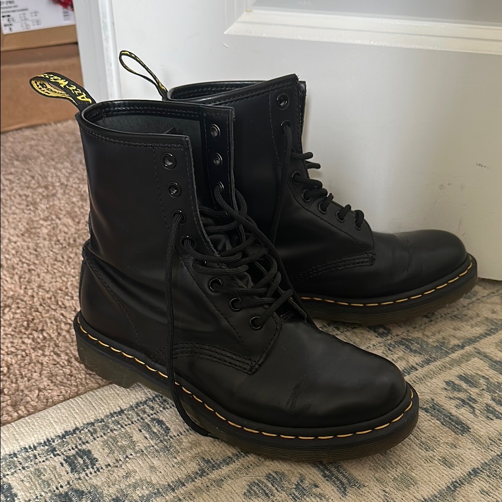 Dr. Martens Black Combat Boots with Leather Upper